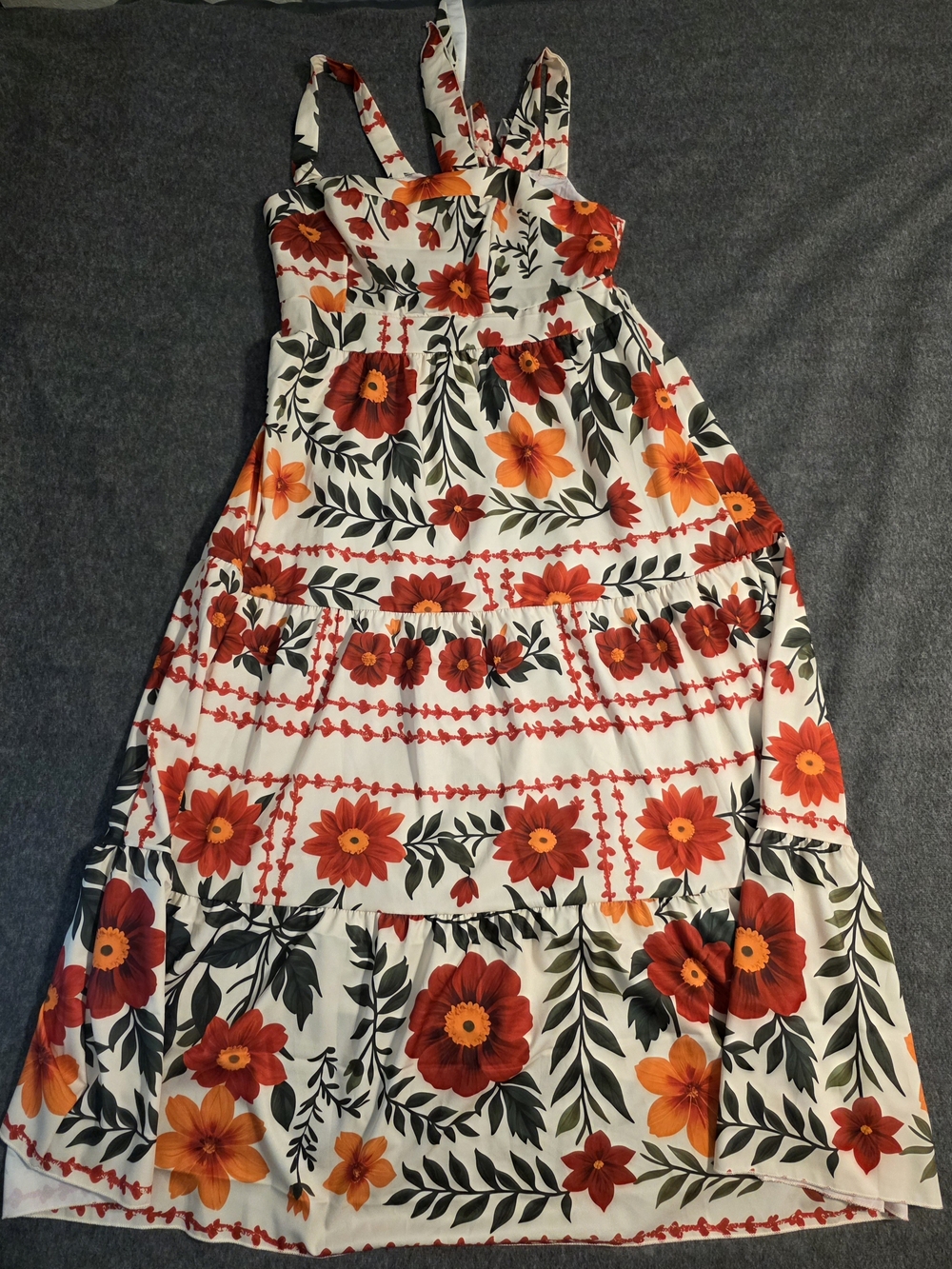 SHEIN White Maxi Dress with Red & Orange Floral Print